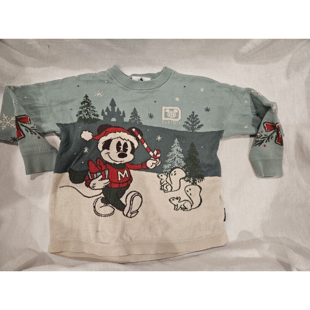 Disney World Mickey Mouse Holiday Christmas Spirit Jersey Knit Sweater Size M